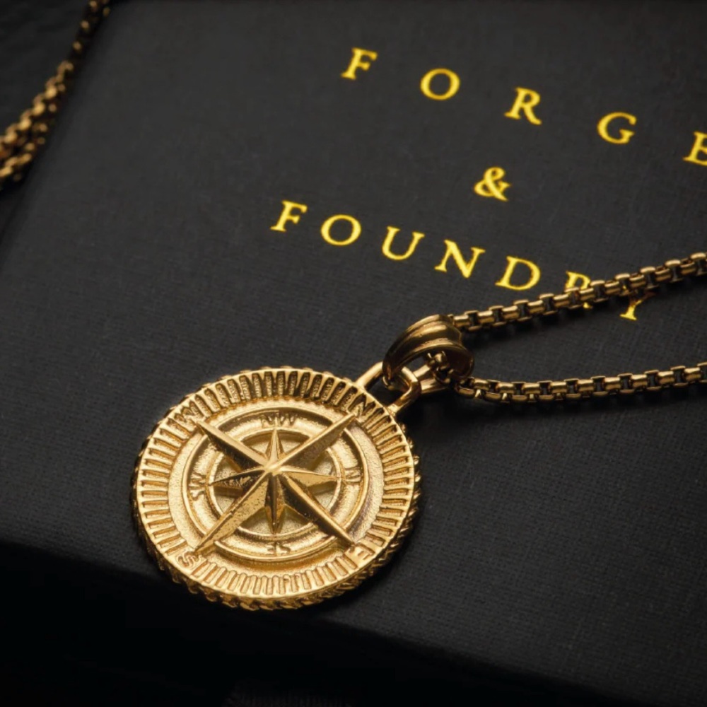 Forge & Foundry Gold Navigator Compass Pendant Necklace Men’s Jewelry